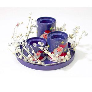 NWT Christmas Santa Votive Candleholder Set 5 piece Metal 8 inch Diameter